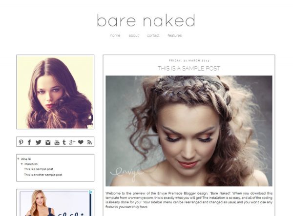 Bare Naked Blogger Template by Envye